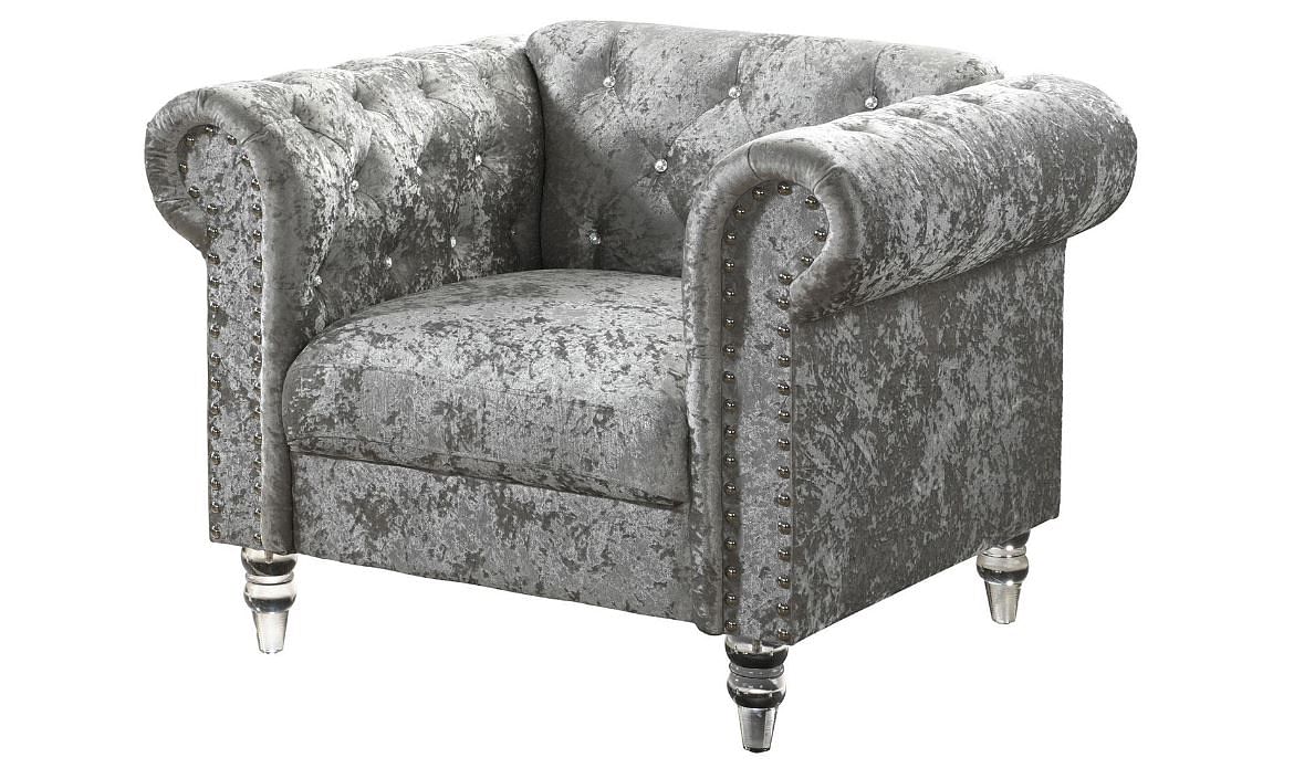 Raya Tufted Design Grey Velvet Chair